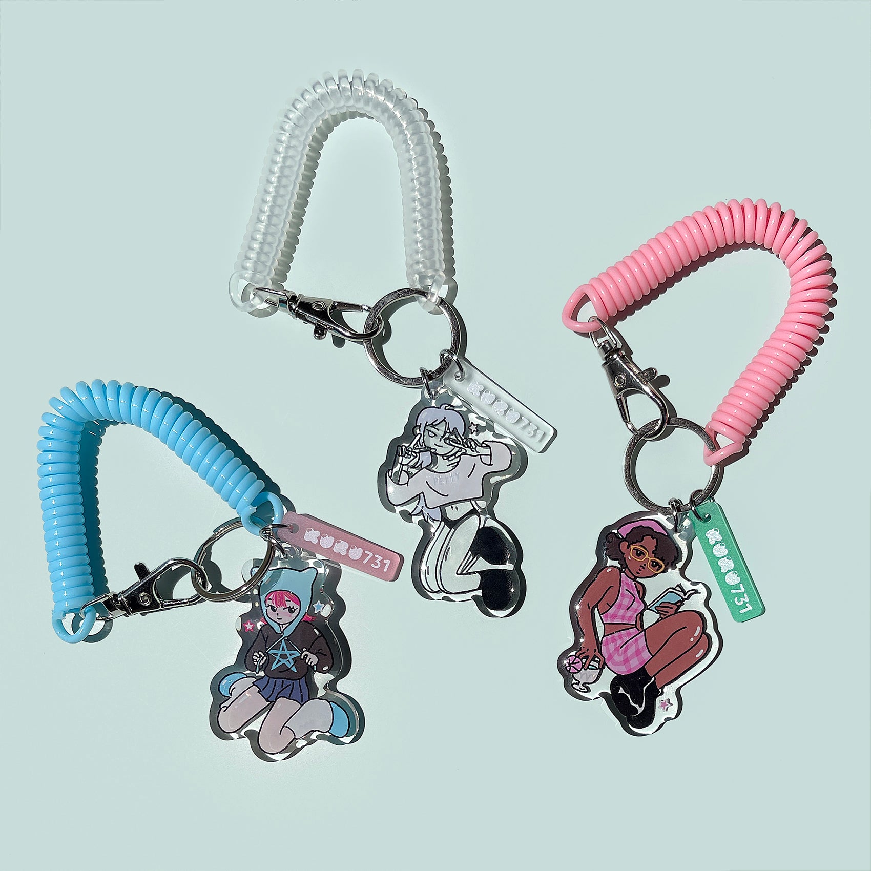 Cute Blue Girl Elastic Coil Keychain