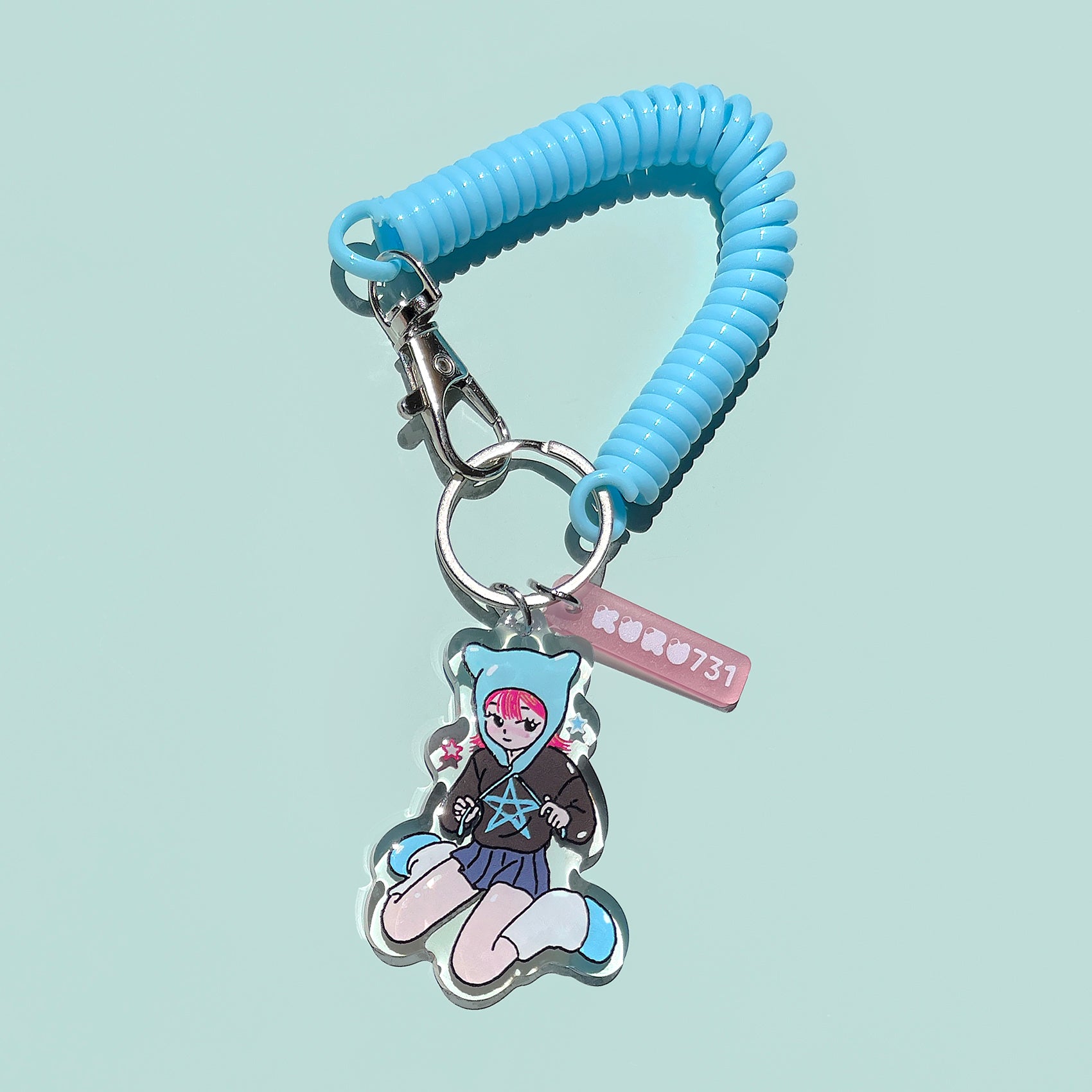 Cute Blue Girl Elastic Coil Keychain