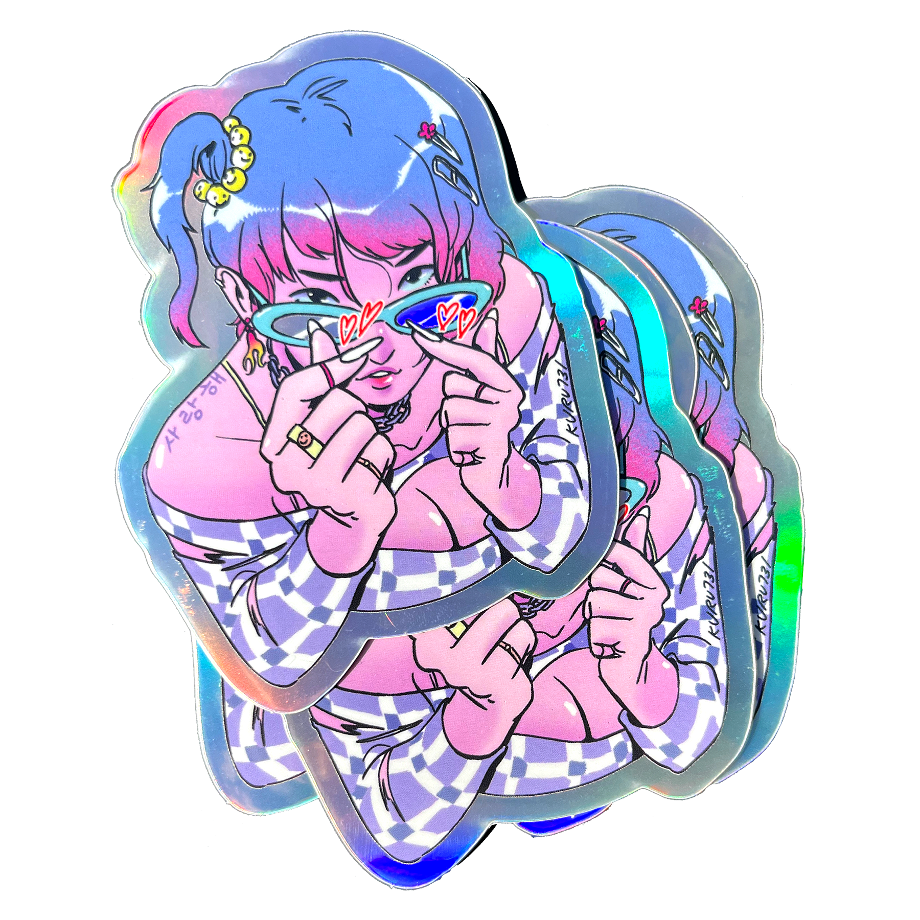 Finger Heart Holographic Sticker