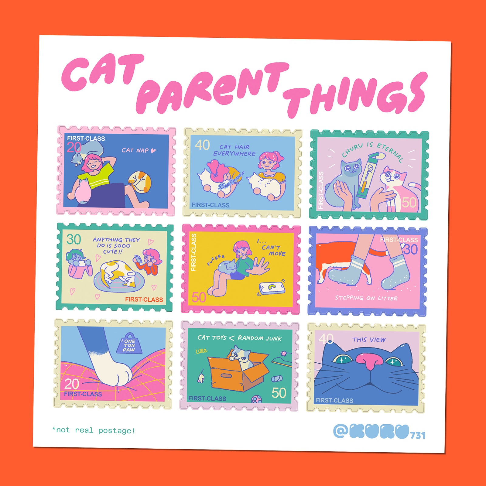 Cat Parent Stamp Sticker Sheet